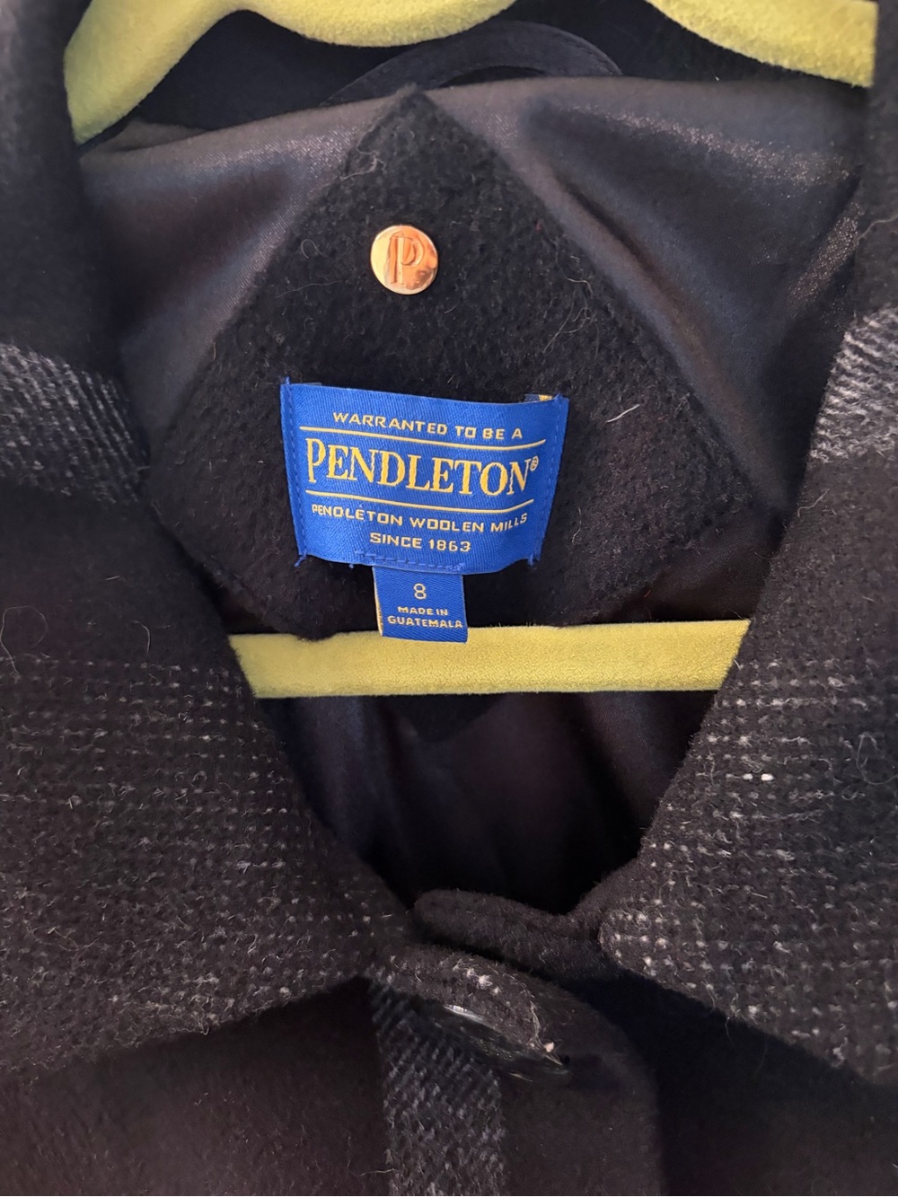 Pendleton Black Wool Plaid Trim Women's Coat - Picture 3 of 3